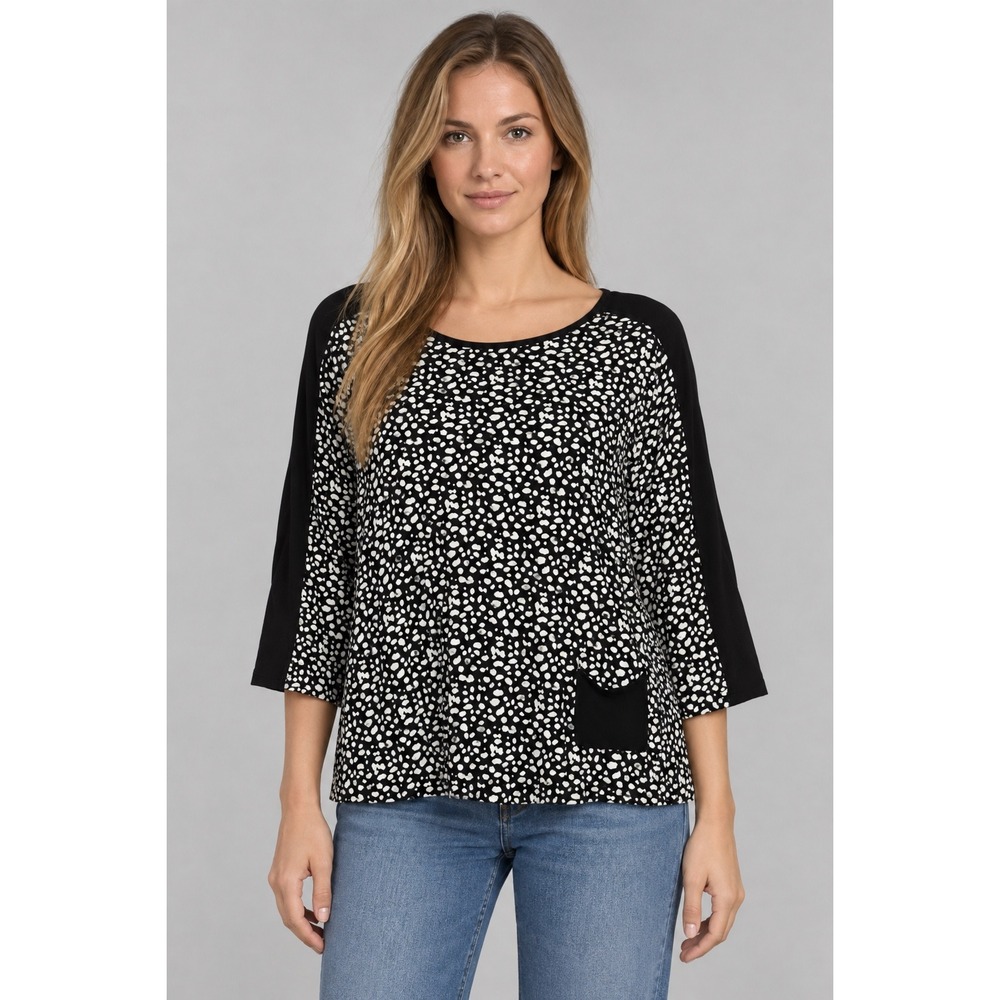 Armani Collezioni Polka Dot Blouse Women 6 Black Jersey Knit Top Lagenlook Retro